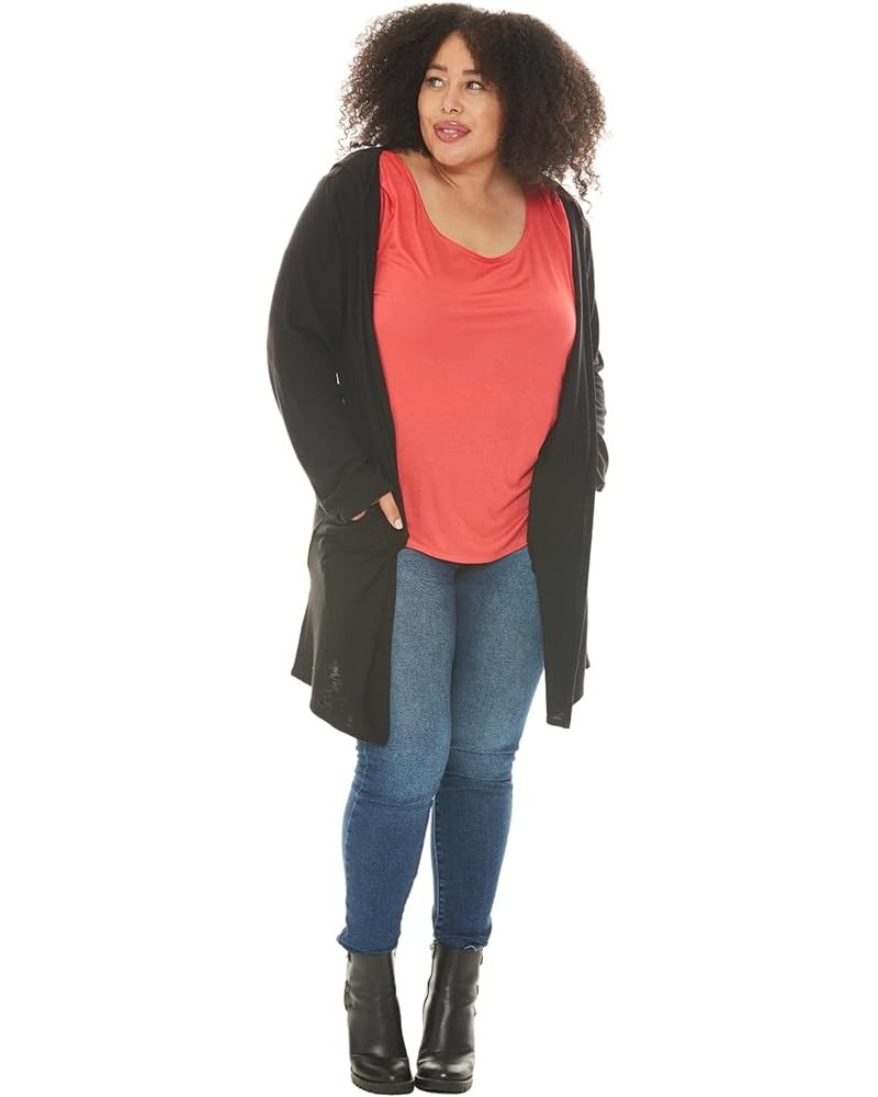 Women's Plus Size Cardigan with Hood and Pockets Charcoal $16.10 Sweaters