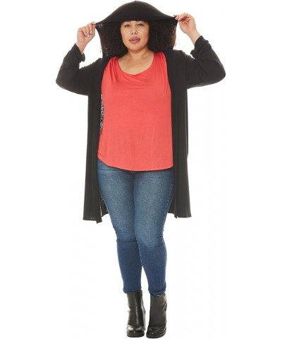 Women's Plus Size Cardigan with Hood and Pockets Charcoal $16.10 Sweaters