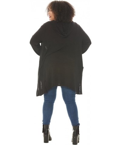 Women's Plus Size Cardigan with Hood and Pockets Charcoal $16.10 Sweaters