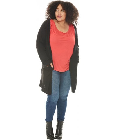 Women's Plus Size Cardigan with Hood and Pockets Charcoal $16.10 Sweaters