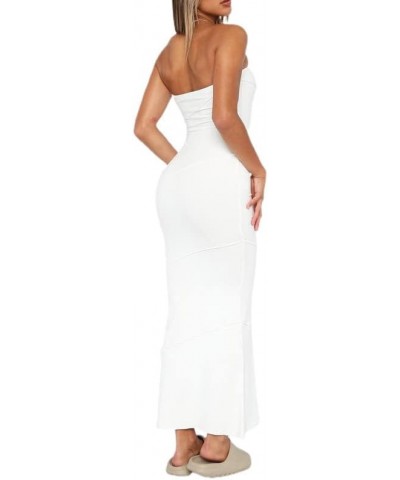 Women's Strapless Sweater Dress Cutout Ribbed Knit Bodycon Bandeau Tube Dress Casual Solid Maxi Long Dress Oblique White $11....