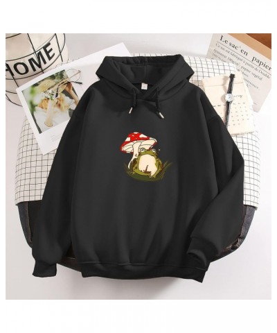 Women Cute Mushroom Frog Hoodie Cottagecore Aesthetic Sweatshirt Kawaii Y2k Hoodies Long Sleeve Thermal Pullover Black $12.09...