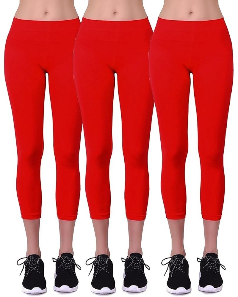 Women's Seamless Capri Length Nylon Leggings One Size Red_3pkg $11.09 Leggings