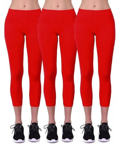 Women's Seamless Capri Length Nylon Leggings One Size Red_3pkg $11.09 Leggings