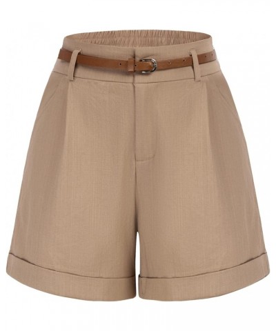 Women Bermuda Shorts Elastic Waist Wide Leg Shorts with Pockets & Belts Khaki $13.34 Activewear