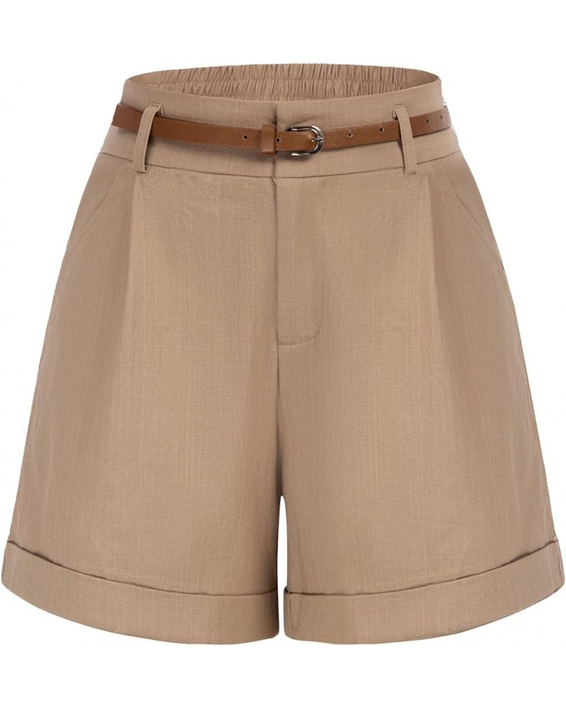 Women Bermuda Shorts Elastic Waist Wide Leg Shorts with Pockets & Belts Khaki $13.34 Activewear