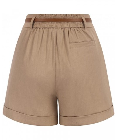 Women Bermuda Shorts Elastic Waist Wide Leg Shorts with Pockets & Belts Khaki $13.34 Activewear