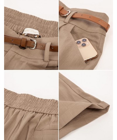 Women Bermuda Shorts Elastic Waist Wide Leg Shorts with Pockets & Belts Khaki $13.34 Activewear