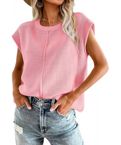 Sweater Vest for Women Cap Sleeve Tops Knit Lightweight Sweaters XS-XL 07- Pink $13.74 Sweaters