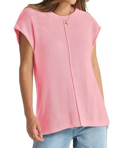 Sweater Vest for Women Cap Sleeve Tops Knit Lightweight Sweaters XS-XL 07- Pink $13.74 Sweaters