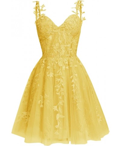 Women's Lace Tulle Homecoming Dress for Teens 2023 Spaghetti Straps Short Prom Dresses Cocktail Gowns YG234 Mustard Yellow $3...