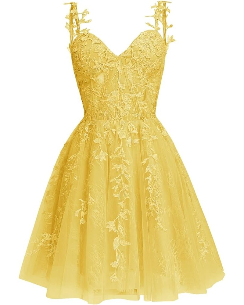 Women's Lace Tulle Homecoming Dress for Teens 2023 Spaghetti Straps Short Prom Dresses Cocktail Gowns YG234 Mustard Yellow $3...