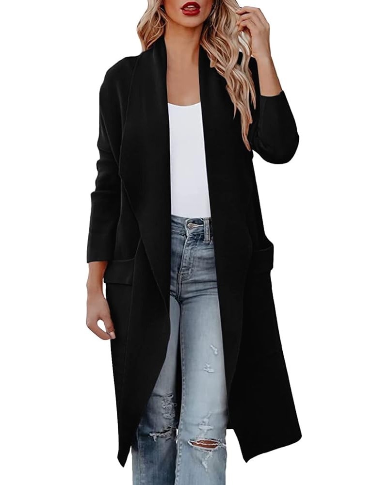 Long Wool Coats for Women Plus Size Casual Formal Work Winter Coat Single Breasted Notch Collar Trench Coat Outerwear N-black...