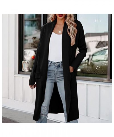 Long Wool Coats for Women Plus Size Casual Formal Work Winter Coat Single Breasted Notch Collar Trench Coat Outerwear N-black...