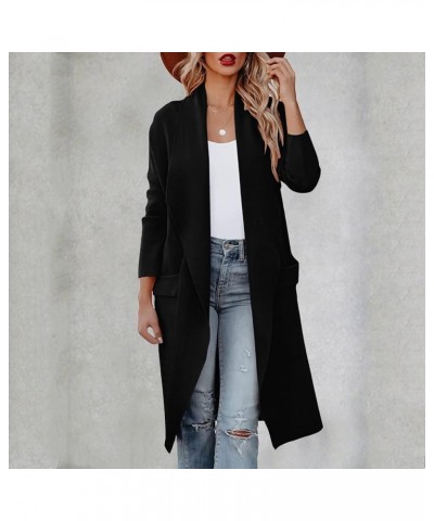 Long Wool Coats for Women Plus Size Casual Formal Work Winter Coat Single Breasted Notch Collar Trench Coat Outerwear N-black...