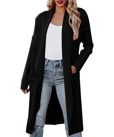 Long Wool Coats for Women Plus Size Casual Formal Work Winter Coat Single Breasted Notch Collar Trench Coat Outerwear N-black...