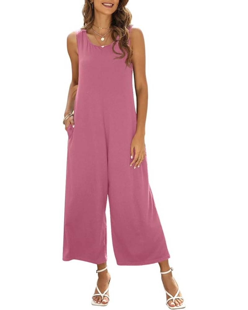 Women's Summer Loose Tank Top Jumpsuit Casual Sleeveless Crewneck Romper Wide Leg Long Jumpsuit with Pockets Light Pink $19.7...