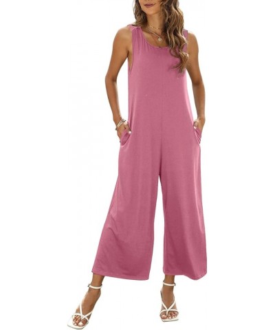 Women's Summer Loose Tank Top Jumpsuit Casual Sleeveless Crewneck Romper Wide Leg Long Jumpsuit with Pockets Light Pink $19.7...