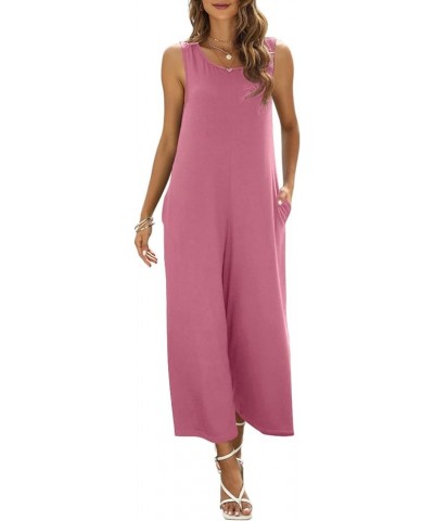 Women's Summer Loose Tank Top Jumpsuit Casual Sleeveless Crewneck Romper Wide Leg Long Jumpsuit with Pockets Light Pink $19.7...