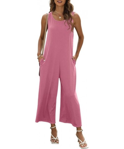 Women's Summer Loose Tank Top Jumpsuit Casual Sleeveless Crewneck Romper Wide Leg Long Jumpsuit with Pockets Light Pink $19.7...