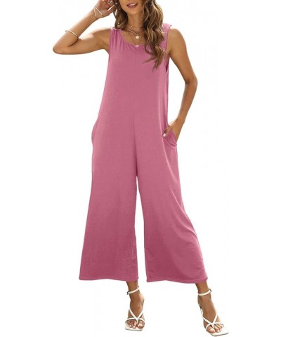 Women's Summer Loose Tank Top Jumpsuit Casual Sleeveless Crewneck Romper Wide Leg Long Jumpsuit with Pockets Light Pink $19.7...