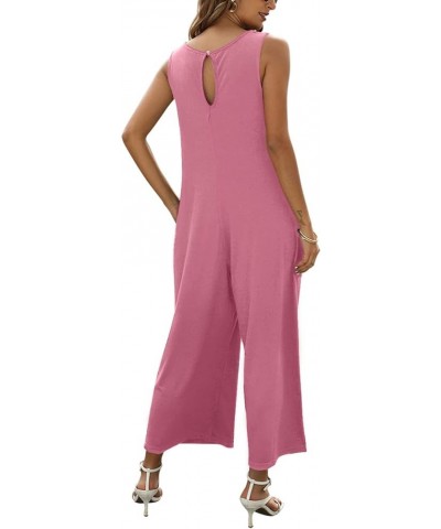 Women's Summer Loose Tank Top Jumpsuit Casual Sleeveless Crewneck Romper Wide Leg Long Jumpsuit with Pockets Light Pink $19.7...