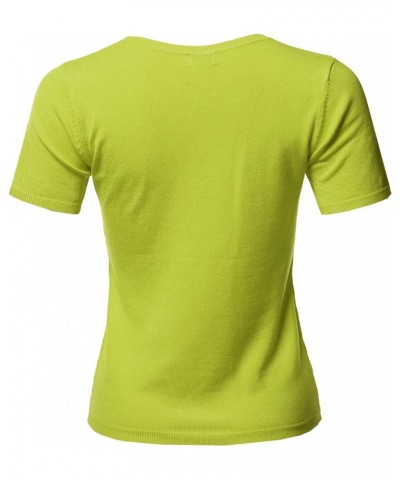 Women's Classic Solid Round Neck Short Sleeve Viscose Knit Sweater Top Aawsws0001 Lime $9.22 Sweaters