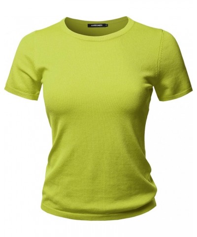 Women's Classic Solid Round Neck Short Sleeve Viscose Knit Sweater Top Aawsws0001 Lime $9.22 Sweaters