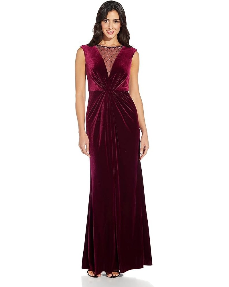 Women's Beaded Velvet Mermaid Gown Burgundy $28.03 Dresses