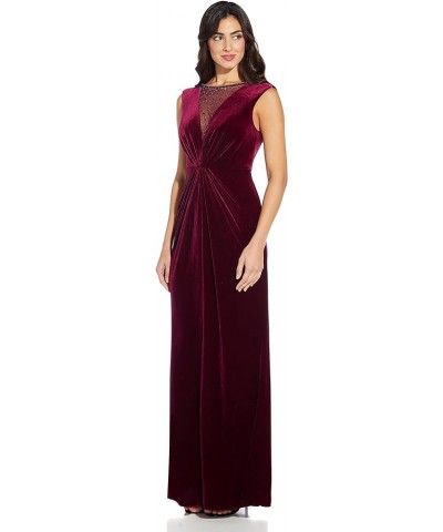 Women's Beaded Velvet Mermaid Gown Burgundy $28.03 Dresses