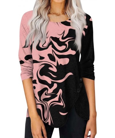 Going Out Tops for Women,Womens Casual Print Asymmetrical Hem Button Decor T Shirt Loose Fit Long Sleeve Tunic 2-pink $8.65 Tops