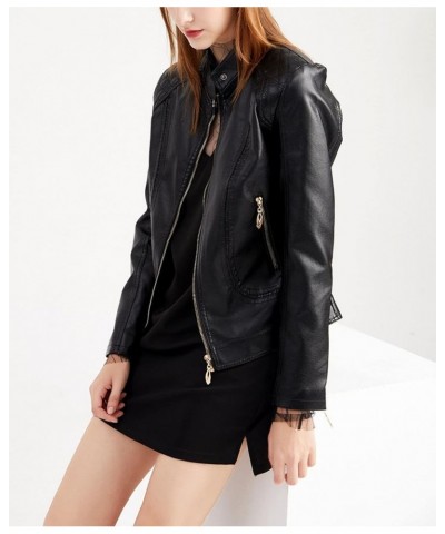 Faux Leather Jackets for Women, Classic Stand Collar Motorcycle Jacket Zip Up Outerwear Champagne $22.50 Coats