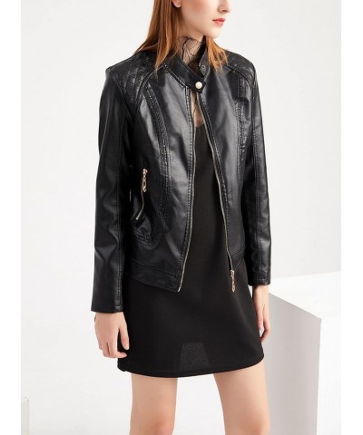 Faux Leather Jackets for Women, Classic Stand Collar Motorcycle Jacket Zip Up Outerwear Champagne $22.50 Coats