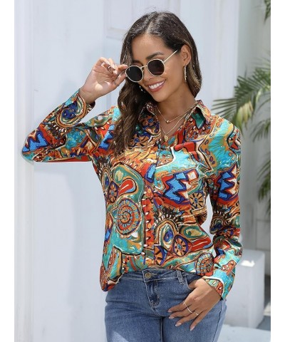 Womens Button-Down Shirts Long Sleeve Wrinkle Free Exquisite Print Fashion Casual Blouse Top XS-XXL Colorful $13.51 Blouses