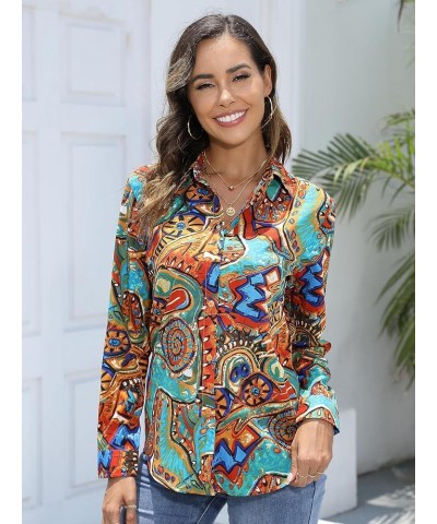 Womens Button-Down Shirts Long Sleeve Wrinkle Free Exquisite Print Fashion Casual Blouse Top XS-XXL Colorful $13.51 Blouses