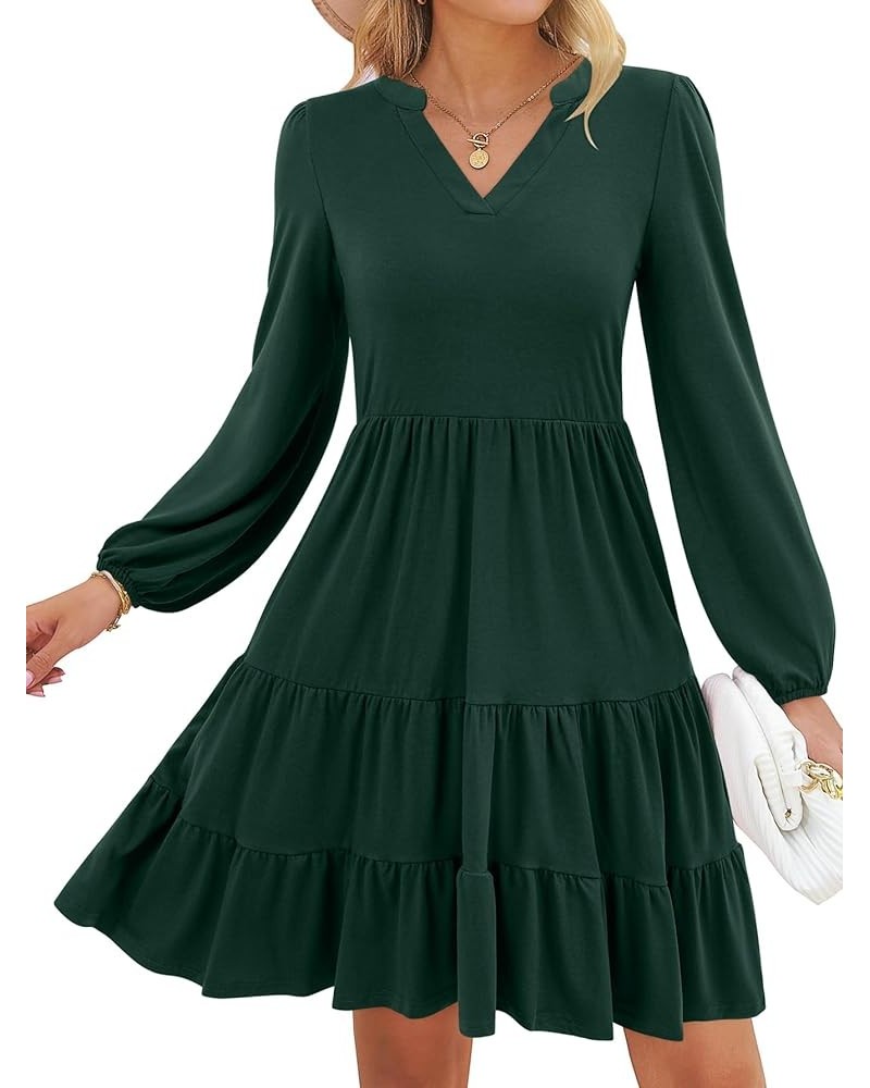 Women's 2023 Casual Fall Dress Long Sleeve V Neck Knee Length Flowy Tiered Cute Babydoll Dresses with Pockets Dark Green $25....