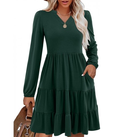 Women's 2023 Casual Fall Dress Long Sleeve V Neck Knee Length Flowy Tiered Cute Babydoll Dresses with Pockets Dark Green $25....