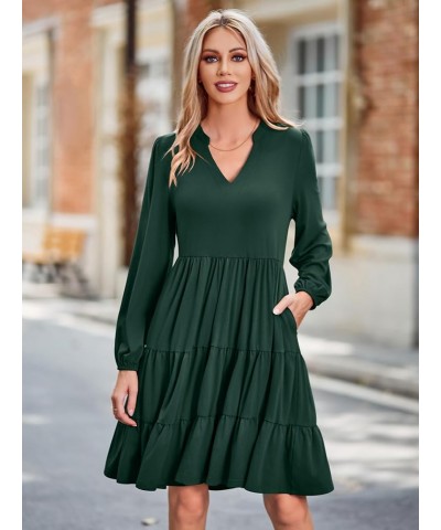 Women's 2023 Casual Fall Dress Long Sleeve V Neck Knee Length Flowy Tiered Cute Babydoll Dresses with Pockets Dark Green $25....