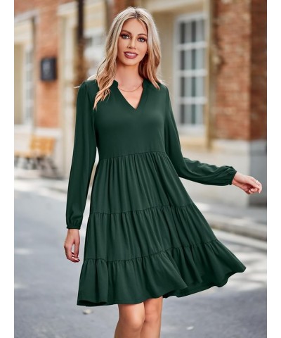 Women's 2023 Casual Fall Dress Long Sleeve V Neck Knee Length Flowy Tiered Cute Babydoll Dresses with Pockets Dark Green $25....