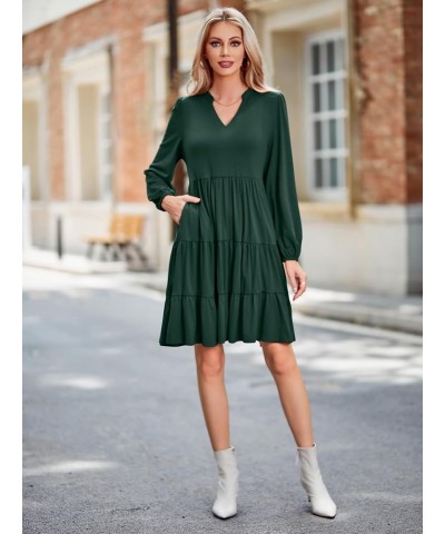 Women's 2023 Casual Fall Dress Long Sleeve V Neck Knee Length Flowy Tiered Cute Babydoll Dresses with Pockets Dark Green $25....