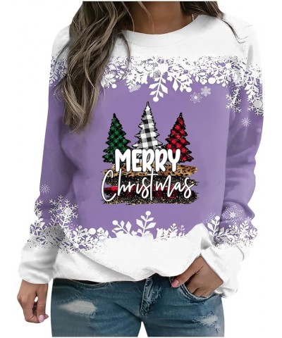 Christmas Crewneck Sweatshirt for Women Pullover Tops Vintage Cute Graphic T Shirt Blouse Long Sleeve Holiday Shirts A-purple...