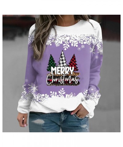 Christmas Crewneck Sweatshirt for Women Pullover Tops Vintage Cute Graphic T Shirt Blouse Long Sleeve Holiday Shirts A-purple...