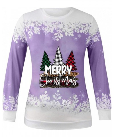 Christmas Crewneck Sweatshirt for Women Pullover Tops Vintage Cute Graphic T Shirt Blouse Long Sleeve Holiday Shirts A-purple...