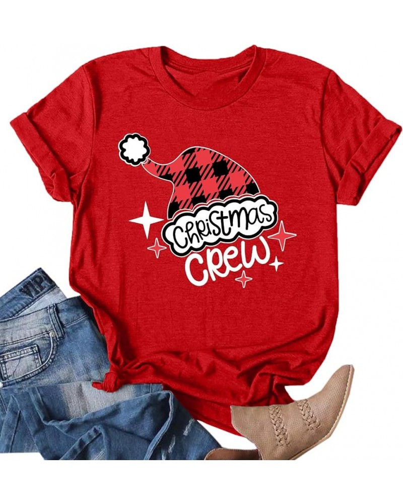 Christmas Crew Shirts for Women Xmas Shirt Top Short Sleeve Christmas Lights Print Graphic T Shirt Holiday Tees Merry-red2 $9...