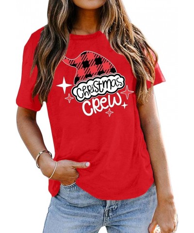 Christmas Crew Shirts for Women Xmas Shirt Top Short Sleeve Christmas Lights Print Graphic T Shirt Holiday Tees Merry-red2 $9...