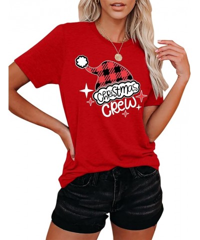 Christmas Crew Shirts for Women Xmas Shirt Top Short Sleeve Christmas Lights Print Graphic T Shirt Holiday Tees Merry-red2 $9...