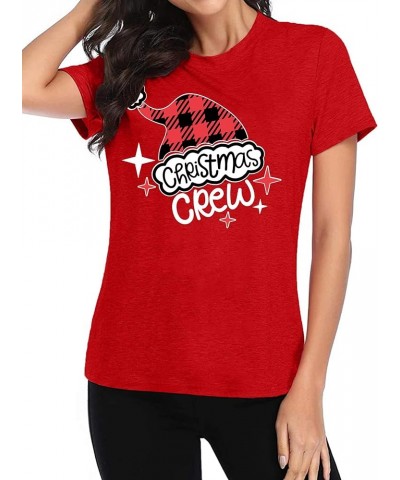 Christmas Crew Shirts for Women Xmas Shirt Top Short Sleeve Christmas Lights Print Graphic T Shirt Holiday Tees Merry-red2 $9...