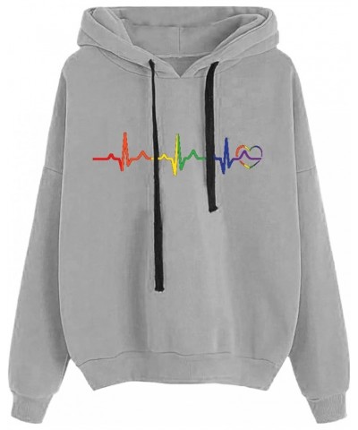 Women's Sweatshirts Hoodies Casual Women's Printed Hooded Sweatshirt Loose Long Sleeve Drawstring Hoodie Women Grey $7.64 Hoo...