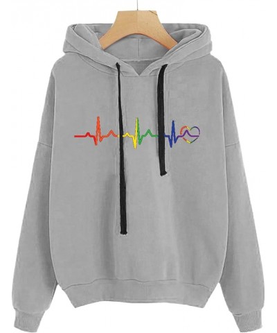 Women's Sweatshirts Hoodies Casual Women's Printed Hooded Sweatshirt Loose Long Sleeve Drawstring Hoodie Women Grey $7.64 Hoo...