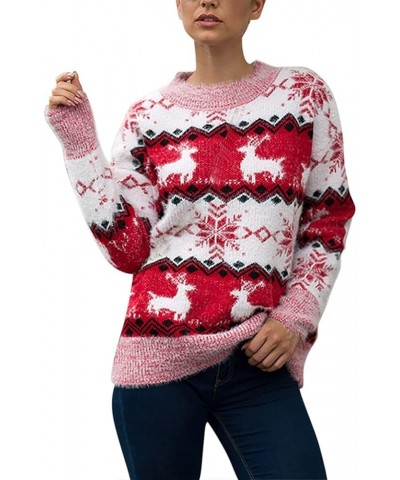 Christmas Sweater for Women Cute Merry Xmas Santa Holiday Pullover Crewneck Knit Sweatshirts Tops P1-red $10.90 Sweaters